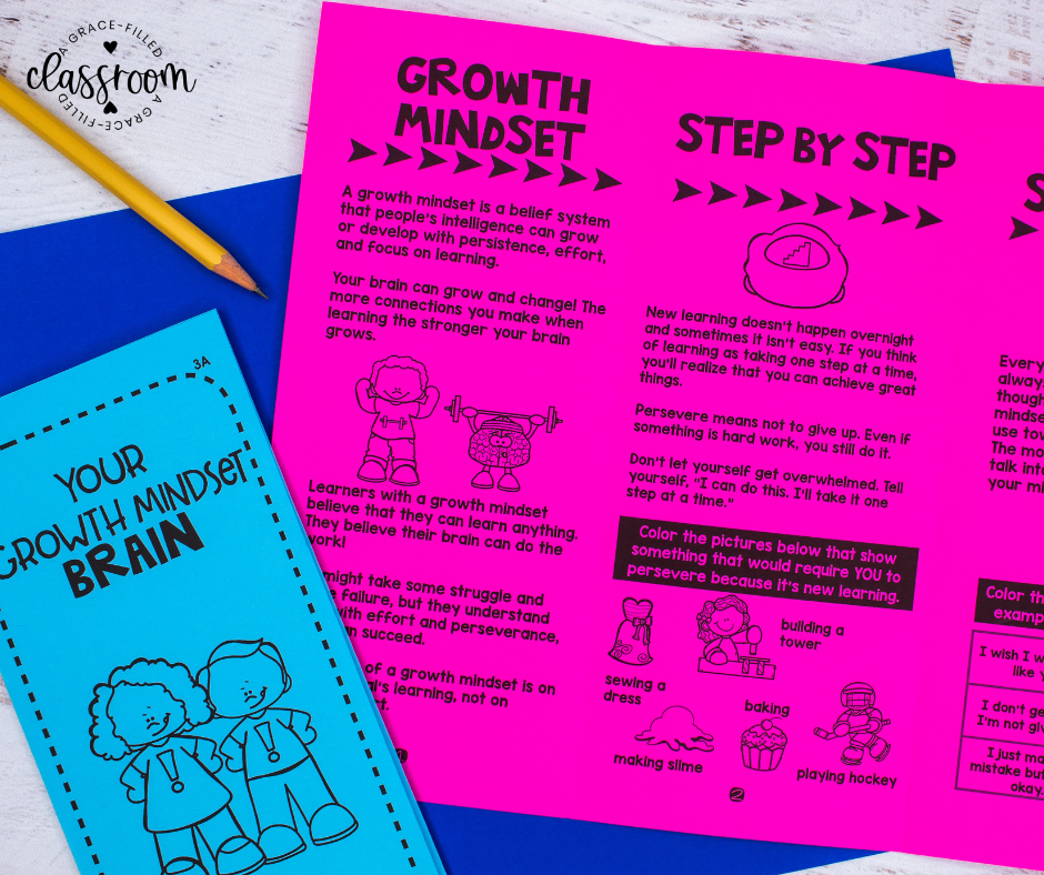a growth mindset brochure that is opened and talks about the brain