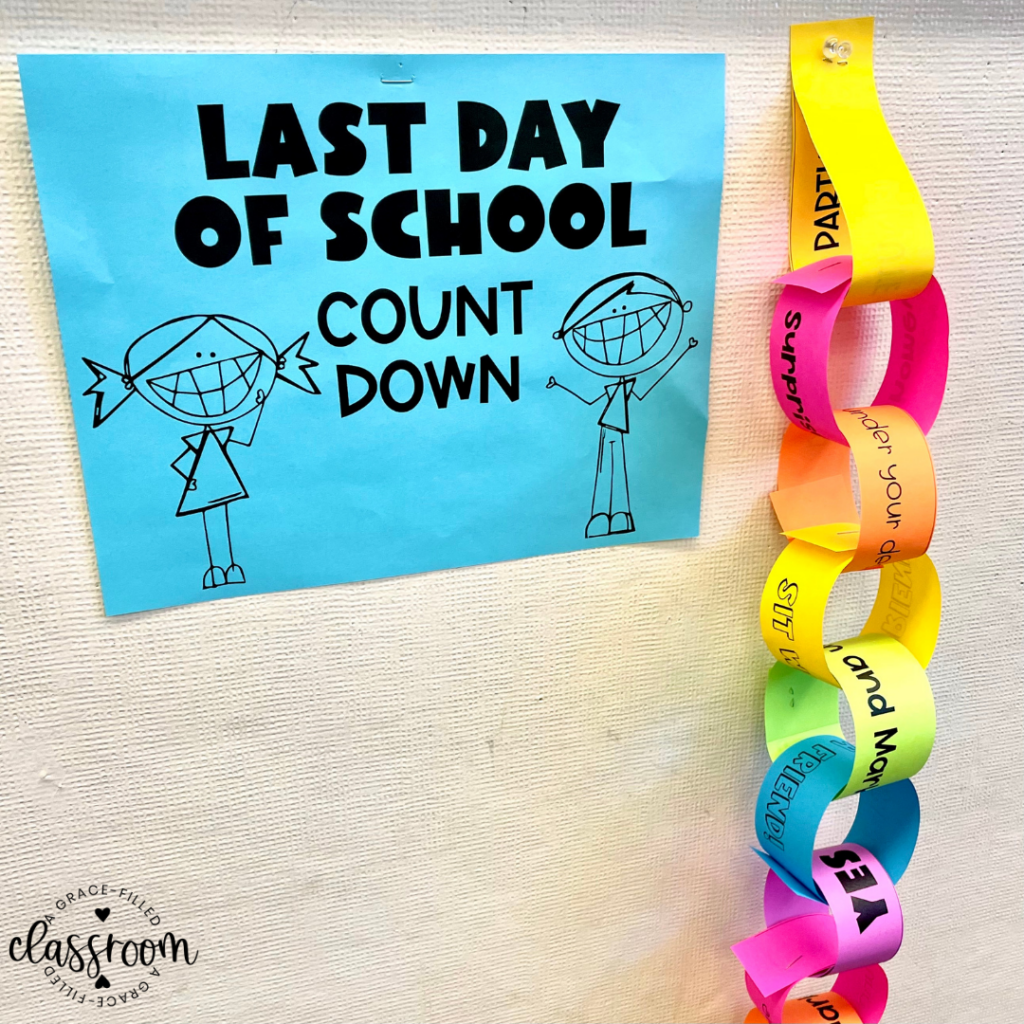 end of year countdown with a close look at a paper chain stapled to the wall