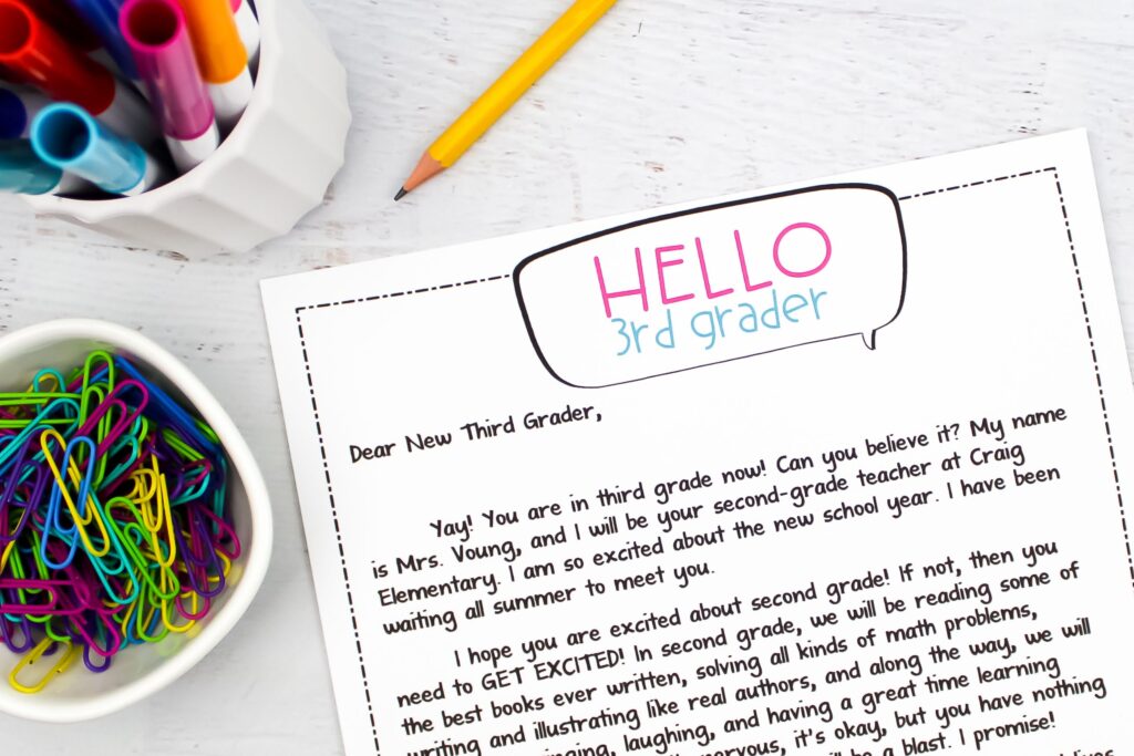 A 3rd grade welcome letter