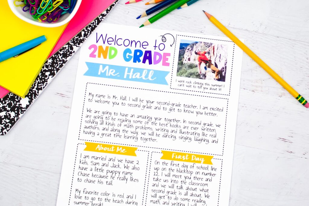 A colorful letter that says "Welcome to 2nd Grade"