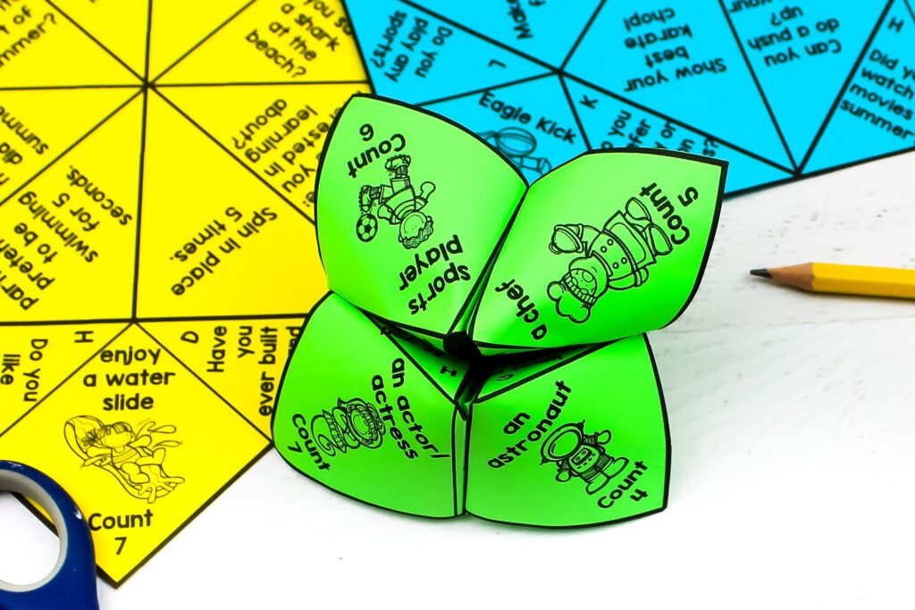 Get to Know You Cootie Catchers printed on colorful paper