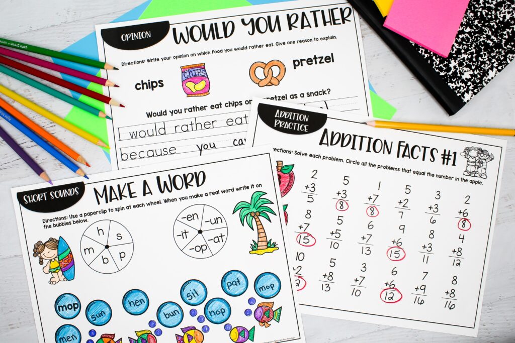 Three back-to-school activities for independent work