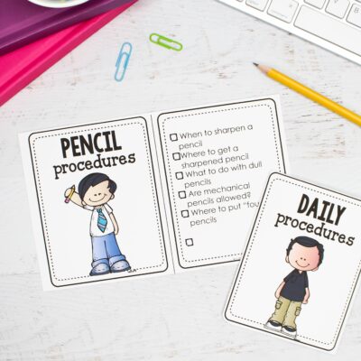 Pencil and daily procedures cards