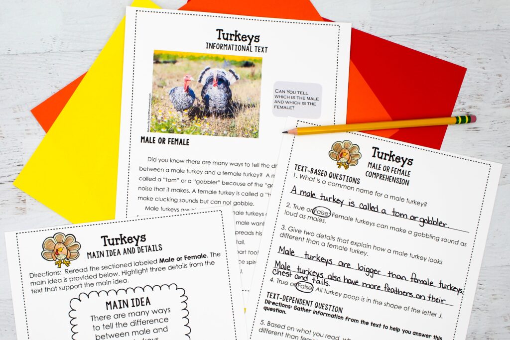 Turkey informational text and two worksheets