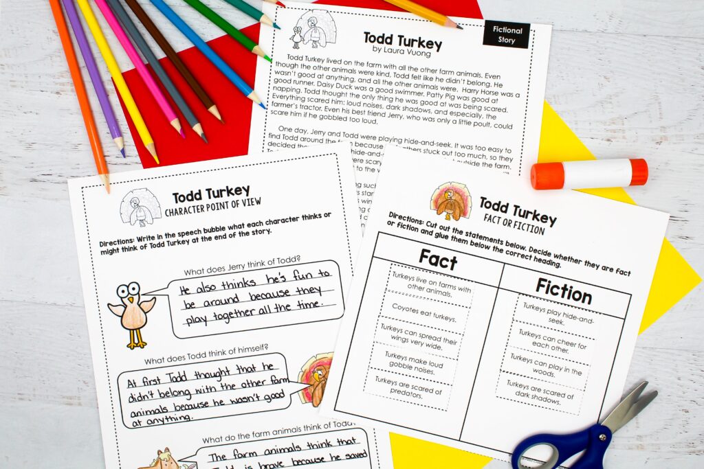 Todd Turkey fictional story and worksheets