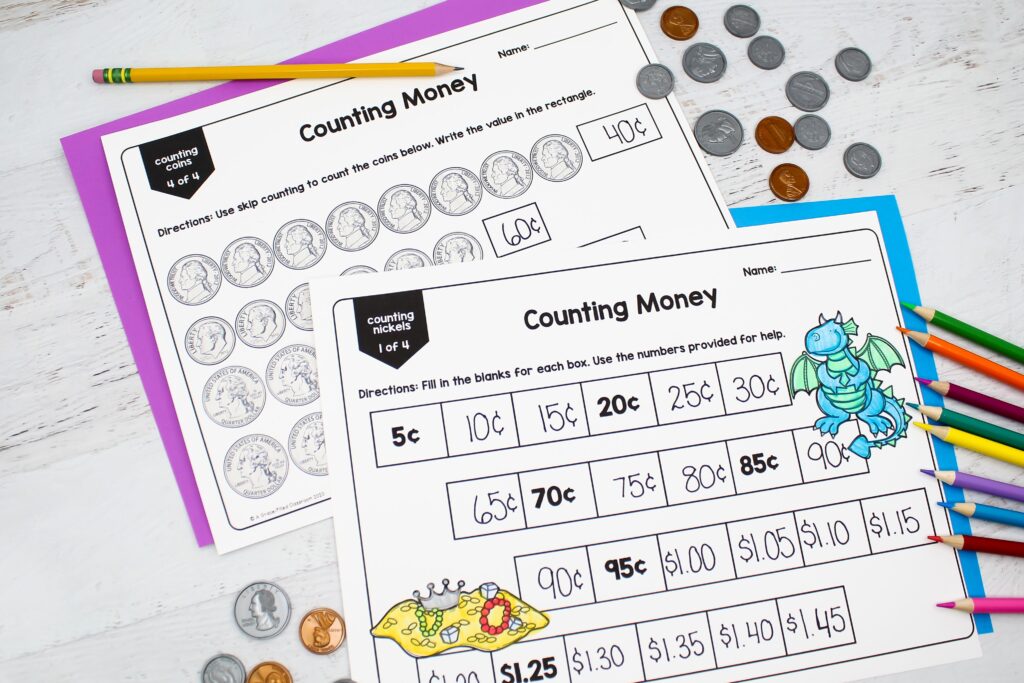 Counting money worksheets to practice skip counting