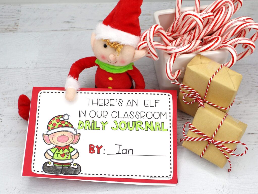 An elf holding a classroom elf daily journal