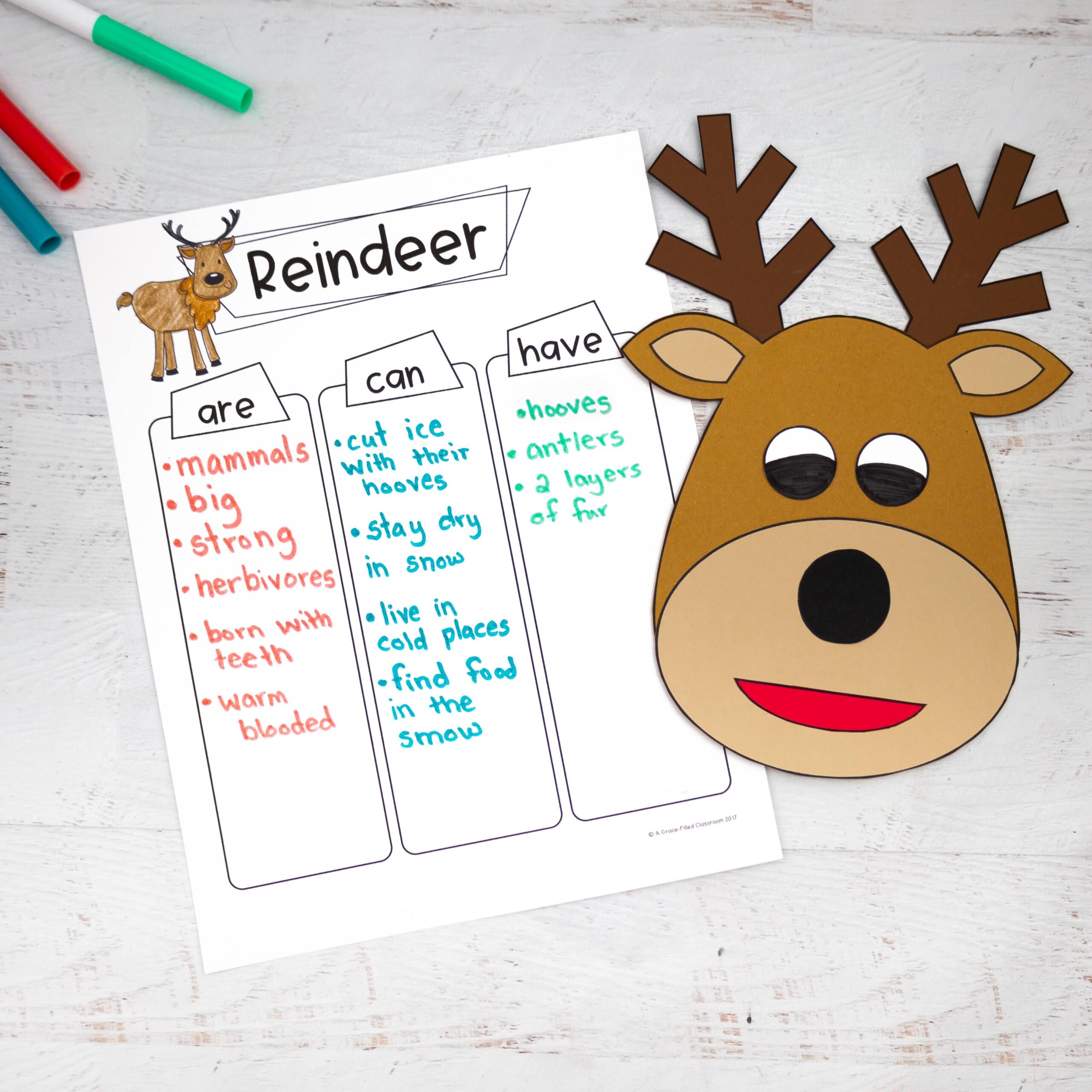 Reindeer writing graphic organizer and craft