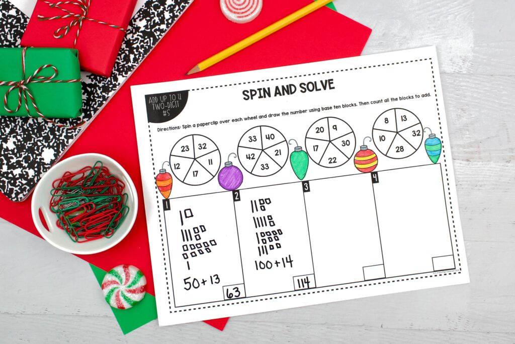 A Christmas themed two-digit addition activity