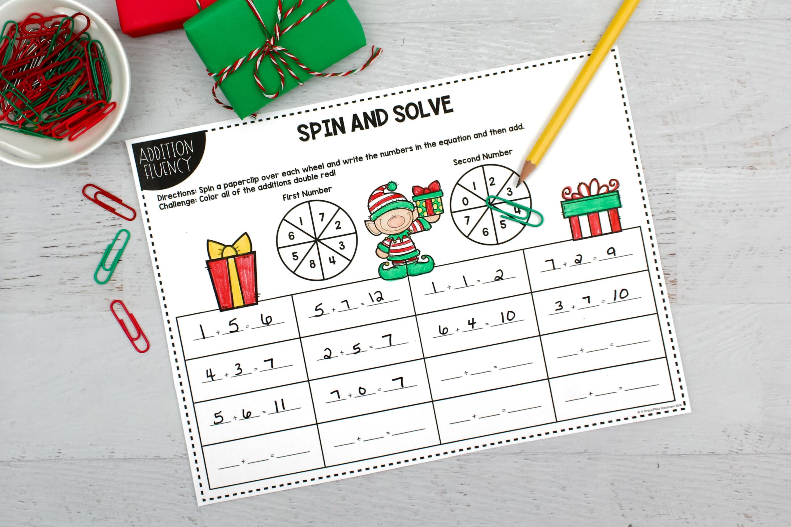 Spin and solve addition fact fluency activity